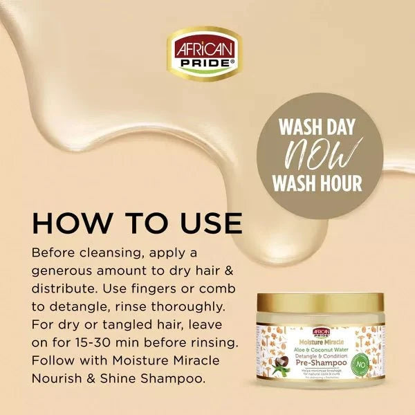 African Pride Moisture Miracle Aloe & Coconut Water Pre-Shampoo 12 oz - OUMY